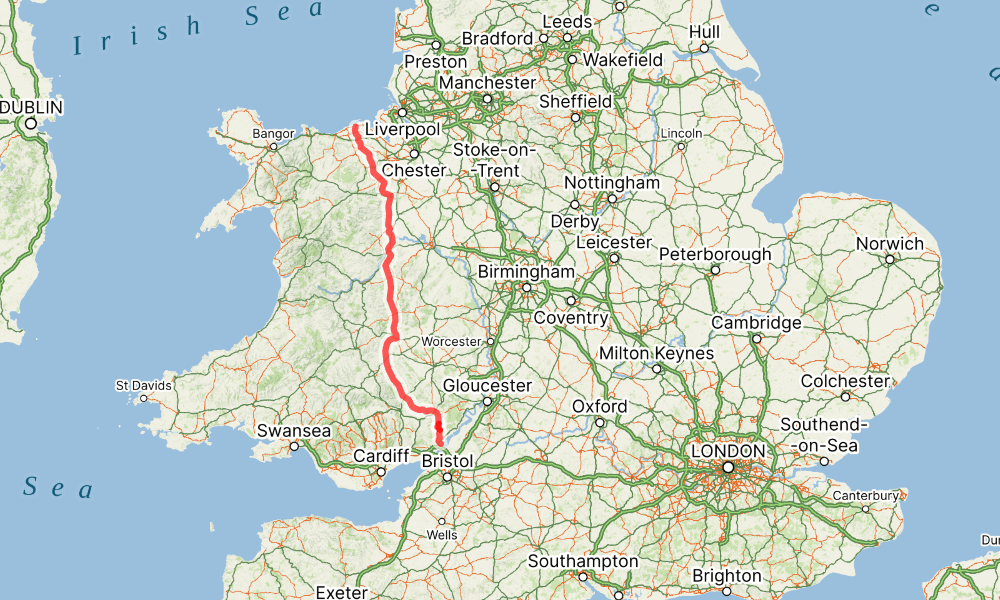 Map of Offa's Dyke Path running through Hay-on-Wye - 177-mile historic trail along the England-Wales border