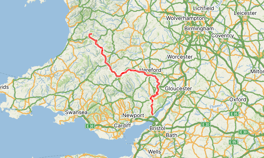 Ordnance Survey map showing hiking trails around Hay-on-Wye