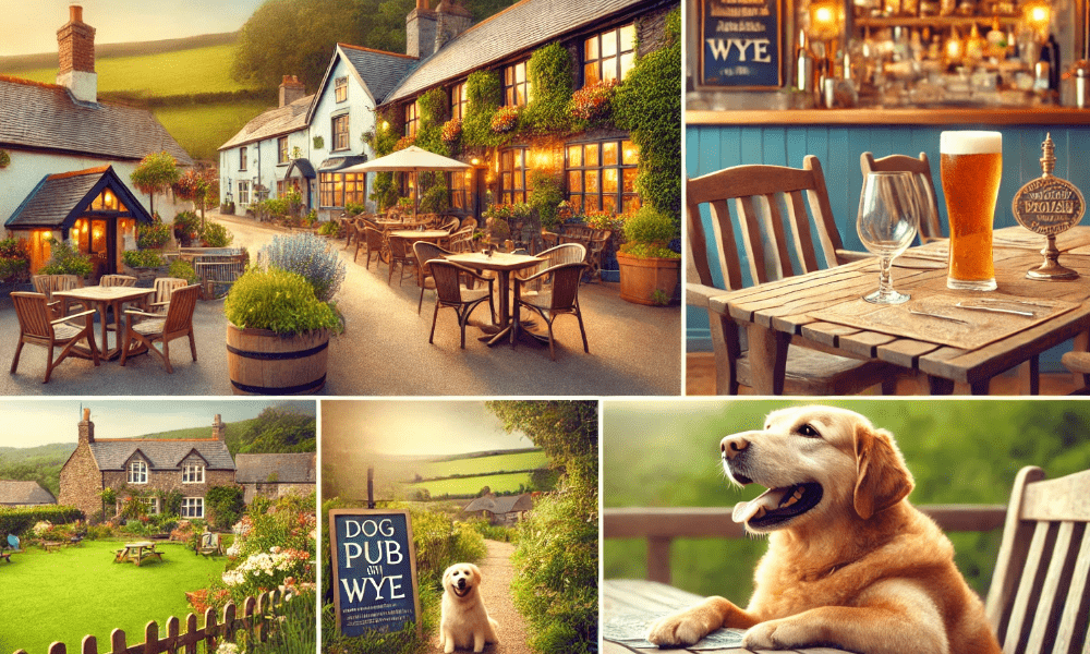 Cartoon of pet-friendly pubs and restaurants in Hay-on-Wye – dog-welcoming places to eat and drink